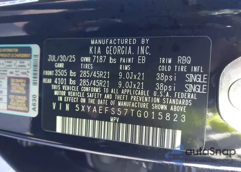 2026 Kia Ev9 Gt-Line z USA, uszkodzony, nr VIN 5XYAEFS57TG015823